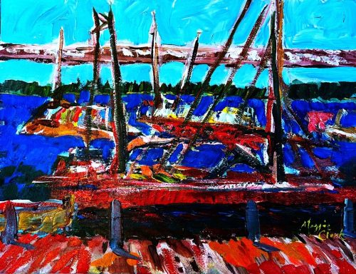 Boatyard Scene, Pelican’s Perch Marina 12x16